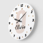 Roze Gouden Esthetische Monogram Naam met Harten Grote Klok (Hoek)