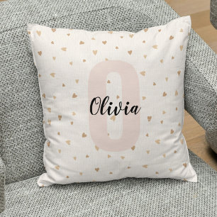 Roze Gouden Esthetische Monogramnaam met Harten Kussen