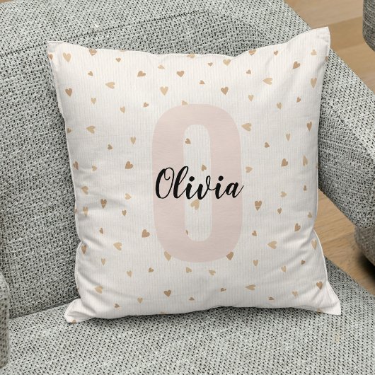 Roze Gouden Esthetische Monogramnaam met Harten Kussen