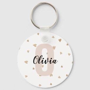 Roze Gouden Esthetische Monogramnaam met Harten Sleutelhanger
