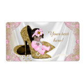 Roze Gouden Etnische Baby shower Waterflesetikette Etiket (Voorkant)
