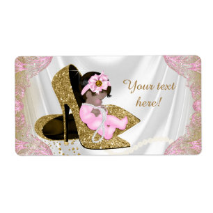 Roze Gouden Etnische Baby Shower Waterfleslabels Etiket