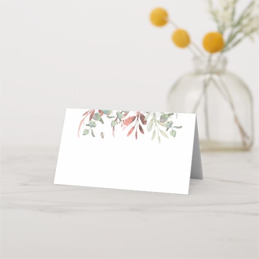 Roze gouden eucalyptus laat groen elegant plaatskaartje (Voorkant)