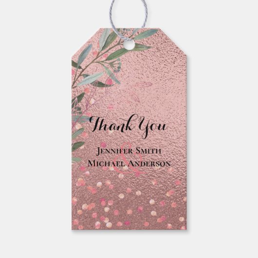 Roze Gouden Eucalyptusbladeren Folie Uiterlijk BRU Cadeaulabel (Voorkant)