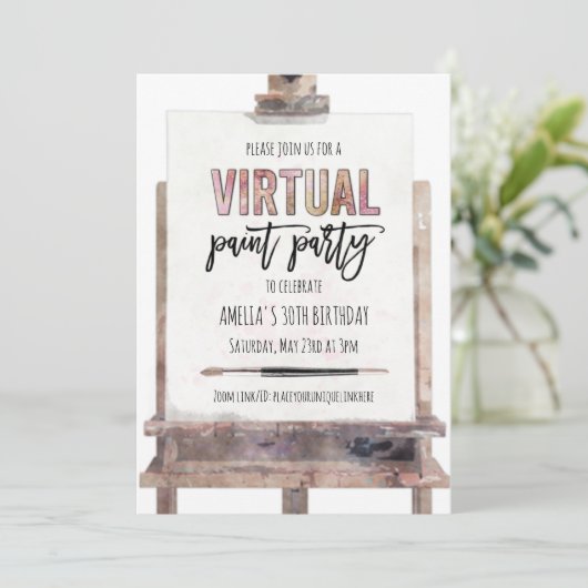 Roze Gouden Ezel Virtuele Schilderfeest Verjaardag Kaart (Staand voorkant)