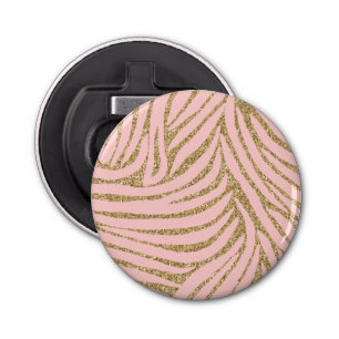 Roze Gouden Faux Glitter Zebra Print Button Flesopener
