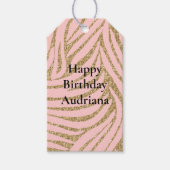 Roze Gouden Faux Glitter Zebra Print Cadeaulabel (Voorkant)