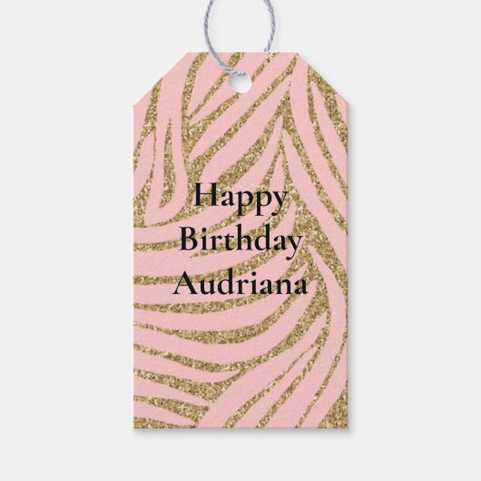 Roze Gouden Faux Glitter Zebra Print Cadeaulabel (Voorkant)