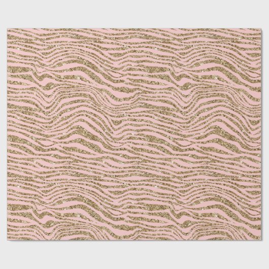Roze Gouden Faux Glitter Zebra Print Cadeaupapier (Vlak)