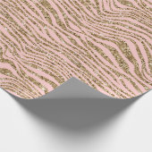 Roze Gouden Faux Glitter Zebra Print Cadeaupapier (Hoek)