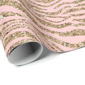 Roze Gouden Faux Glitter Zebra Print Cadeaupapier (Rol Hoek)