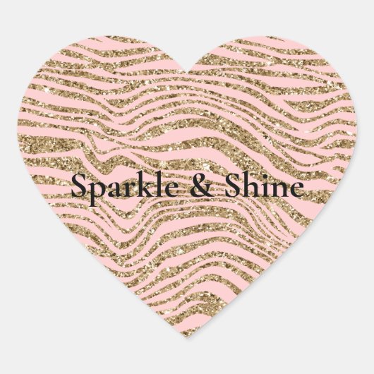 Roze Gouden Faux Glitter Zebra Print Hart Sticker (Voorkant)