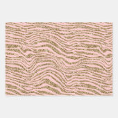 Roze Gouden Faux Glitter Zebra Print Inpakpapier Vel (Voorkant)