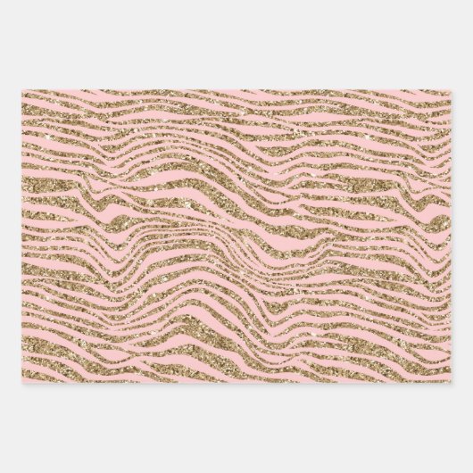 Roze Gouden Faux Glitter Zebra Print Inpakpapier Vel (Voorkant)