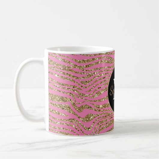 Roze Gouden Faux Glitter Zebra Print Koffiemok (Links)
