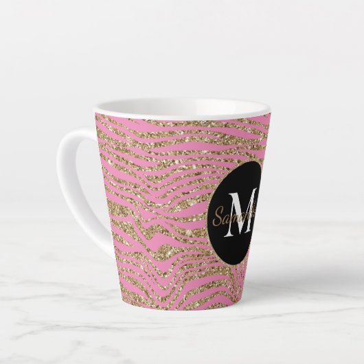 Roze Gouden Faux Glitter Zebra Print Latte Mok (Linkerhoek)
