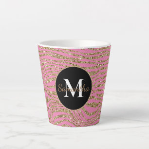 Roze Gouden Faux Glitter Zebra Print Latte Mok