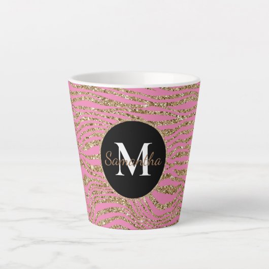 Roze Gouden Faux Glitter Zebra Print Latte Mok (Voorkant)