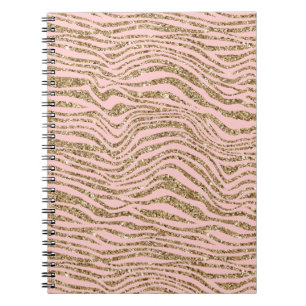Roze Gouden Faux Glitter Zebra Print Notitieboek