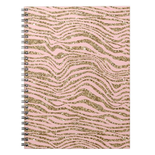 Roze Gouden Faux Glitter Zebra Print Notitieboek (Voorkant)