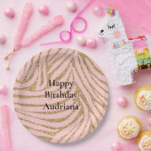 Roze Gouden Faux Glitter Zebra Print Papieren Bordje (Feest)
