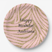Roze Gouden Faux Glitter Zebra Print Papieren Bordje (Voorkant)