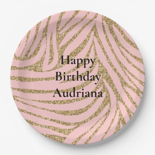 Roze Gouden Faux Glitter Zebra Print Papieren Bordje (Voorkant)