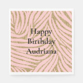 Roze Gouden Faux Glitter Zebra Print Servet (Voorkant)