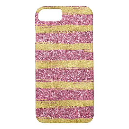 Roze Gouden Faux Glittery Strepen Case-Mate iPhone Case (Achterkant)