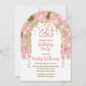 Roze gouden feestballonnen 21ste verjaardagsfeest kaart (Voorkant)
