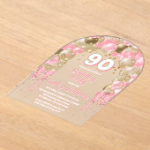 Roze gouden feestballonnen 90ste verjaardagsfeest acryl uitnodigingen (Laagn)