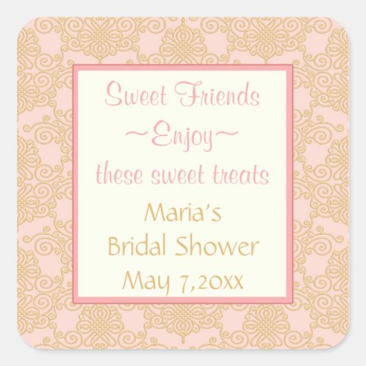 Roze Gouden filigraan Snoep Buffet Stickers (Voorkant)