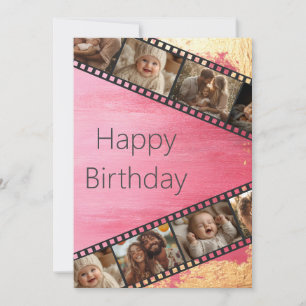 Roze & Gouden Film Strip Foto Gelukkige Verjaardag Kaart