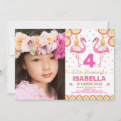 Roze Gouden Flamingo Verjaardag Tropisch Zwembadfe Kaart (Voorkant)