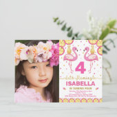 Roze Gouden Flamingo Verjaardag Tropisch Zwembadfe Kaart (Staand voorkant)