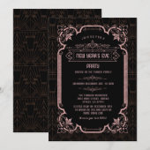 Roze Gouden Fleur-de-lis Art Deco Nieuwjaarsfeest Kaart (Voorkant / Achterkant)