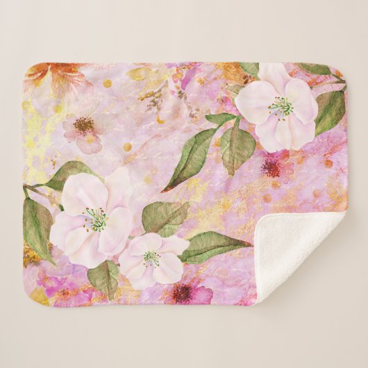 Roze gouden floral waterverf script stijlvol sherpa deken (Voorkant (horizontaal))