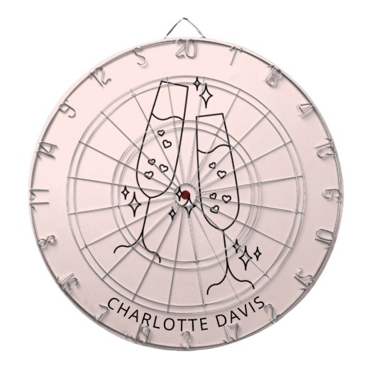 Roze gouden fluitglas proost naam feest dartbord (Voorkant)