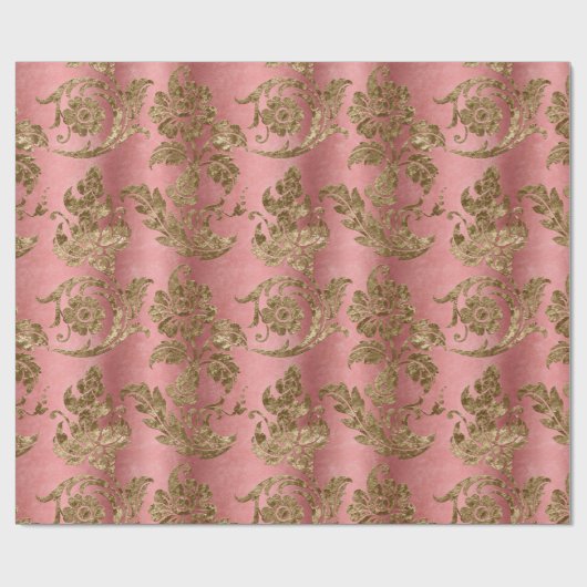 Roze & Gouden Fluweel Damast Vakantie Cadeaupapier (Vlak)
