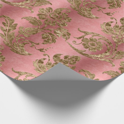 Roze & Gouden Fluweel Damast Vakantie Cadeaupapier (Hoek)