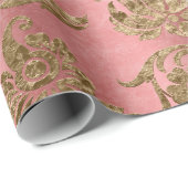 Roze & Gouden Fluweel Damast Vakantie Cadeaupapier (Rol Hoek)