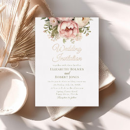 Roze Gouden Folie Bloemen Bruiloft Uitnodiging