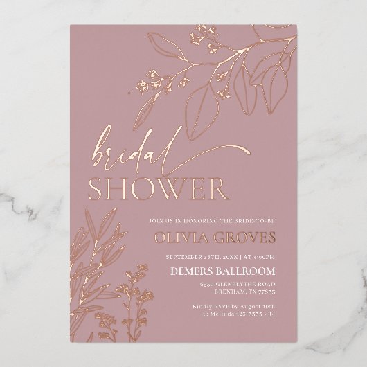 Roze Gouden Folie Bruids Douche Uitnodiging (Voorkant)