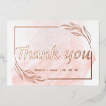 Roze gouden folie bruiloft bedankkaart