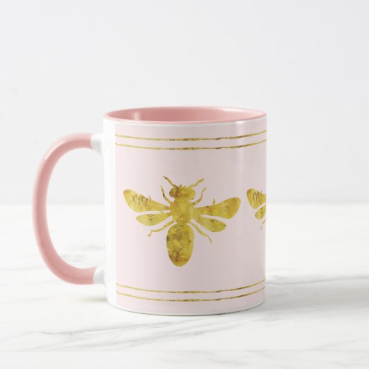 Roze Gouden Folie Bumble Bee Mok (Links)