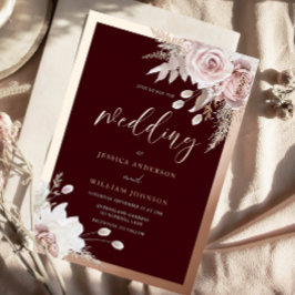 Roze Gouden Folie Burgundy Blush Bloemen Bruiloft Uitnodiging