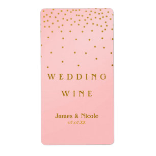 Roze & Gouden Folie Confetti Stippen Wijnlabel Etiket
