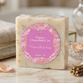 Roze & gouden folie damast zeep cosmetica label - 