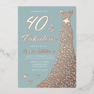 Roze Gouden Folie Jurk 40 & Fabulous 40e Verjaarda Uitnodiging