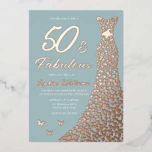 Roze Gouden Folie Jurk 50 & Fabulous 50ste Verjaar Uitnodiging